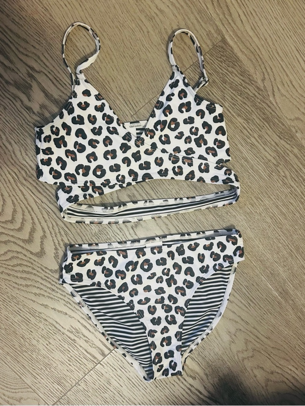 Tucker + Tate White Leopard Print Girls Bikini with Black and Brown Spots